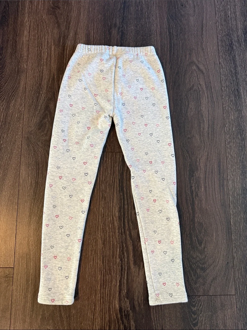 GAP Gray Fleece Lined Leggings with Heart Print, Size Medium